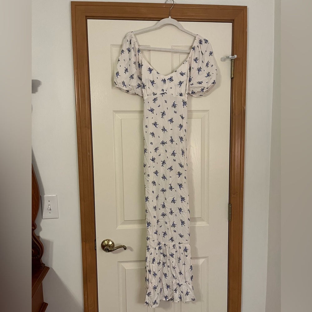 Forever 21 Cream Maxi Dress with Blue Floral Pattern